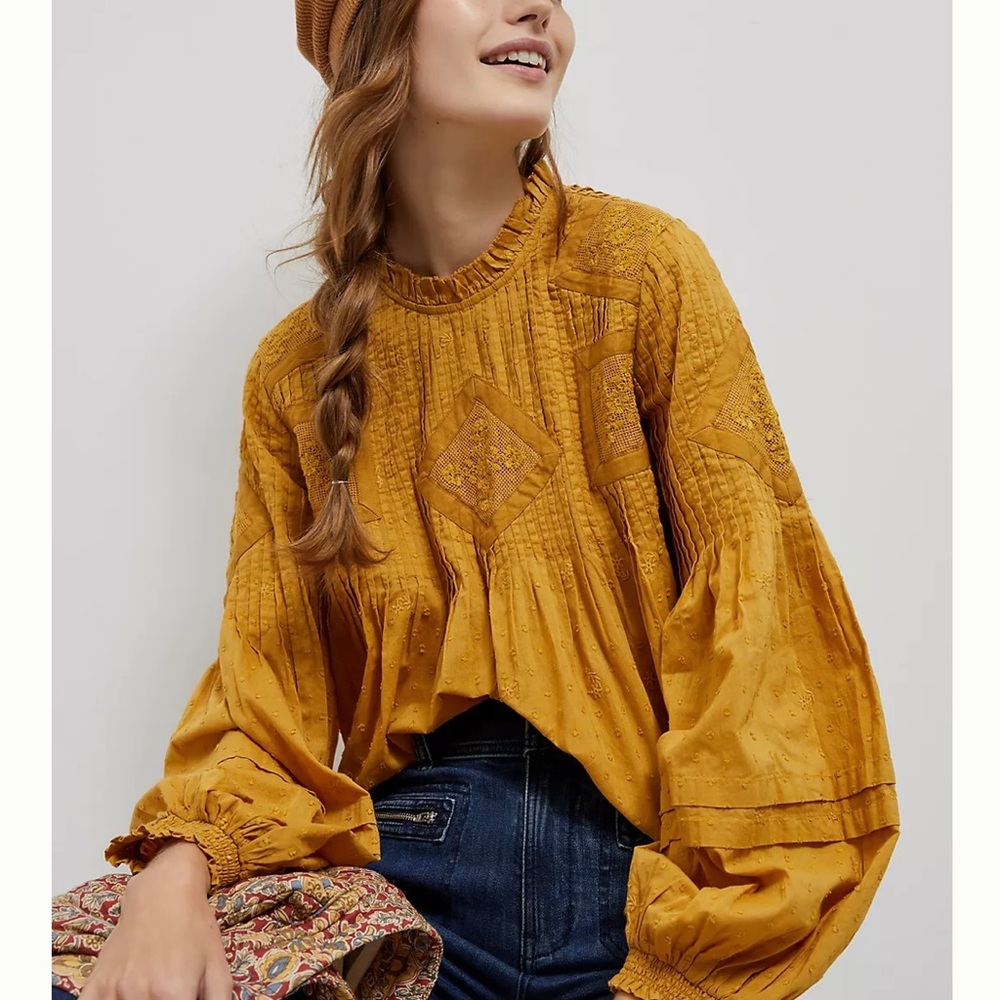 Anthropologie Rhea Blouse yellow mustard top size 8 / M